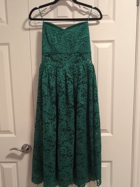 Brand NWT ASOS Emerald Green Lace Midi Dress Strapless Wedding Guest Dress